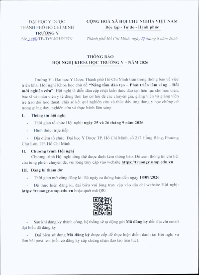 Thông báo Hội nghị khoa học Trường Y - Năm 2026